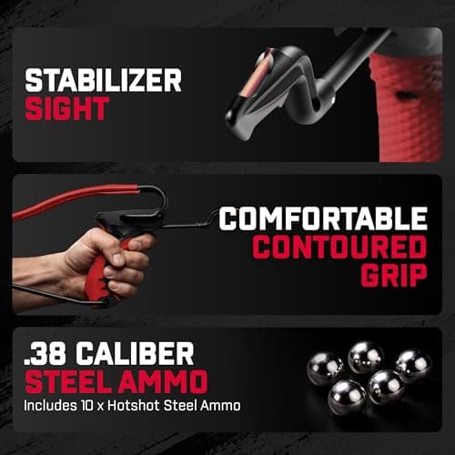 Barnett King Rat Slingshots, Cobra Slingshot with Stabilizer & Brace, Includes Magnum Power Bands, Practice Ammo, & Brushed Leather Pouch,Red/Black