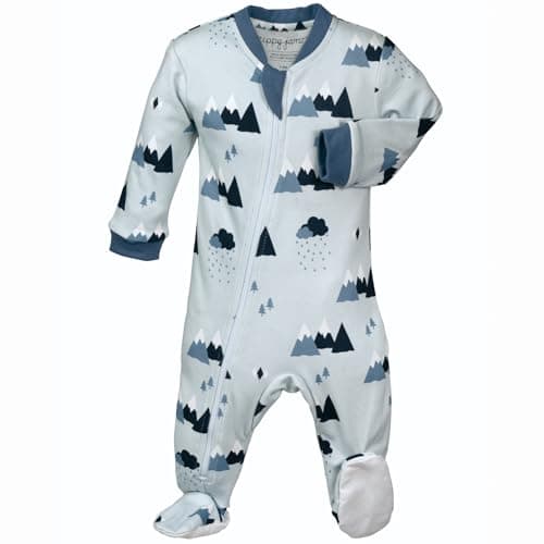 ZIPPYJAMZ Baby Sleepers, Organic GOTS Cotton Footed Onesies, Inseam Zipper for Quicker and Easier Diaper Changes - Little Adventurer (0-3 Months)