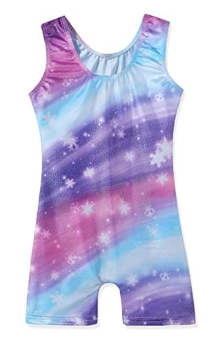 Kidsparadisy Girls Leotards for Gymnastics Outfits Sparkle Kids Sleeveless One-Piece Colorful Dancewear Bodysuit 24-Gradual Purple 9-10Y