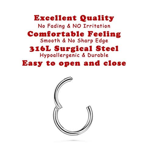 JOFUKIN Gold Plated Silver Black Nose Ring Earrings Hoop, Clicker Septum