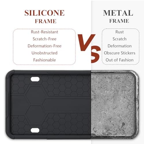 RJUP License Plate Frame 2 Pack Black, Universal Silicone License Plate Holder for Cars, SUVs, Vans, Rustproof & Weatherproof, Anti-Scratch License Plate Protector, Easy Installation for Men & Women