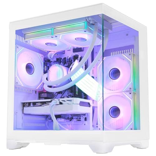 HELLOLAND White Gaming Desktop PC, AMD Ryzen 7 5700X 3.4GHz, GeForce RTX 5060 8GB, 32GB DDR4 RAM, 1TB PCIe SSD, 240mm AIO Liquid Cooler, WiFi Bluetooth, ARGB Fans with Software Control, Windows 11