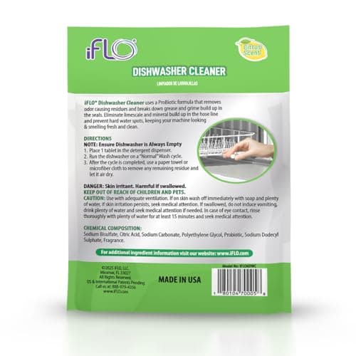 iFLO Dishwasher Cleaner Tablets with iFLObiotic – Deep Cleaning Dishwasher and Deodorizer Tablets to Eliminate Dish Washer Odor, Remove Residue & Freshen Dish Washer Machine Cleaner, 6 Pack