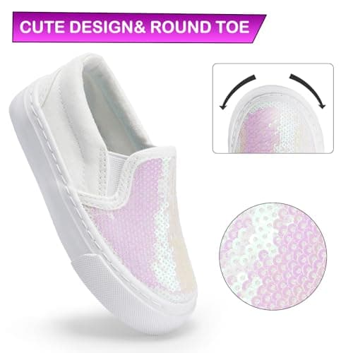 Harvest Land Toddler Slip-On Canvas Sneakers for Girls and Boys, Casual Kids Shoes - Lightweight, Breathable Glitter/White Size US12
