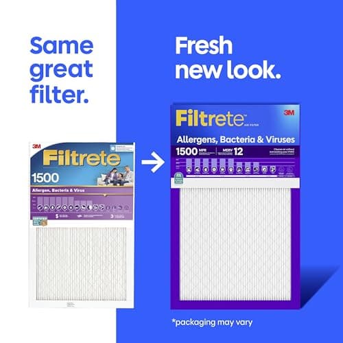 Filtrete 20x20x1 Air Filter, MERV 12, MPR 1500, Allergens, Bacteria & Viruses, 3-Month AC and Furnace Filters, Cleaner Air, Reliable Airflow, 2 HVAC Filters (Actual Size 19.62 x 19.62 x 0.78 in)