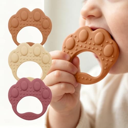 3 Pack Teether Baby Infant Toys, Silicone Teether Ring Toys for Babies