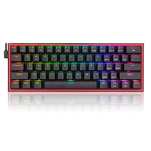 Redragon K617 Fizz 60% Wired RGB Gaming Keyboard, 61 Keys Hot-Swap Compact Mechanical Keyboard w/ 16.8M RGB Backlight, Red Inner Design, Programmable Linear Red Switch, Pro Software
