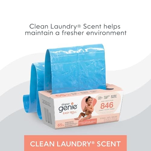 Diaper Genie Easy Roll Refill | 18 Clean Laundry Scent Bags | 65% PCR Film | Fits Platinum, Signature & Deluxe