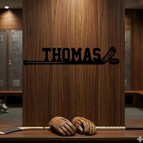 Coovew Personalized Ice Hockey Name Sign, Custom Hockey Stick Metal Wall Art, Sports Room Decor for Bedroom Game Room, Sports Gift for Player Fans Coach Color07