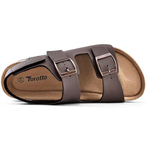 Torotto Kids Girls Boys Sandals with Cork Footbed Adjustable Strap Toddler Casual Slides Sandals Open Toes Flat (877/Coffee Brown,31)
