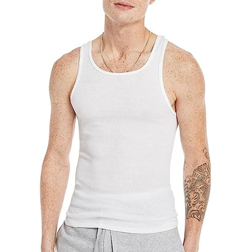 Hanes Mens ComfortSoft 6 Pack Tagless A-Shirts Undershirts, White, Large US