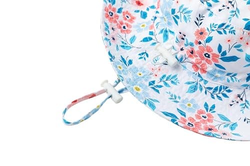 Baby Sun Hat Toddler Bucket Hat Wide Brim Kids Beach Hats UPF 50+ Sun Protective for Boys Girls, Floral Blue, 2-5T