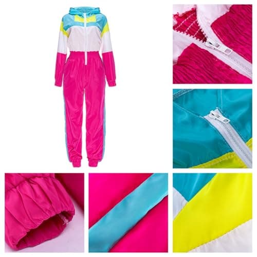 EOSIEDUR Women's Pullover Hoodies Jumpsuit Zipper Jacket Windbreaker Elastic Waistband Pants One Piece Outfits Tracksuit Set, C1# Pink, Medium