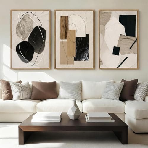 HPNIUB Large Abstract Paintings Framed Neutral Canvas Prints Mid Century Modern Wall Art for Living Room Bedroom Bathroom -16''x24''x3