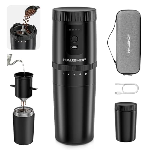 HAUSHOF Travel Coffee Maker,Coffee Grinder for Home,Camping