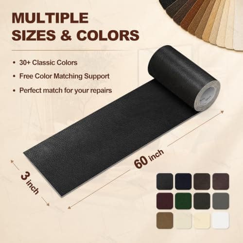 ONine Leather Repair Tape, 3 x 60 inches Self Adhesive Leather Repair Patch, Couch Patch for Furniture,Vinyl Repair kit,for Sofas, Furniture, car Seats, Office Chairs Chairs(Black)