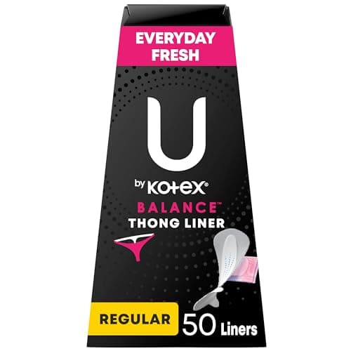 U by Kotex Balance Daily Wrapped Thong Panty Liners for Women (Previously 'Barely There'), Light Absorbency, Regular Length, 50 Count (Packaging May Vary)