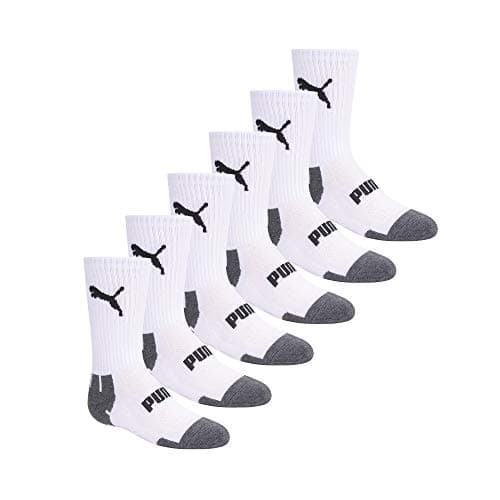 PUMA Boys' 6 Pack Crew Cut Socks, White/Multi, 9-11