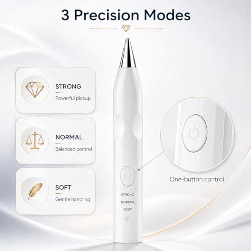 TUCEVSX Electric Diamond Painting Pen Kit, Cordless USB-C Rechargeable Diamond Art Tool with Vacuum Pickup, No Wax, 3 Suction Levels, Interchangeable Tips, Low Noise for DIY Craft Lovers.(White)