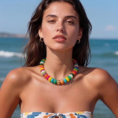 LILIE&WHITE Mothers Day Gifts for Mom Daughter Colorful Chunky Beaded Necklaces for Women Beach Collar Necklace Trendy Rainbow Resin Statement Necklace Jewelry Gift for Her