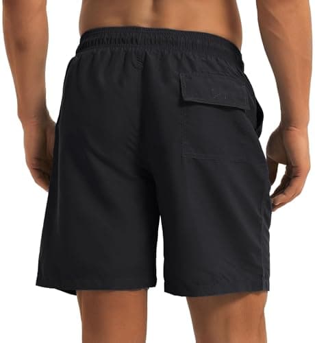TACVASEN Swimming Shorts Men for Summer Vacation Quick Dry Swimsuit Men with Elastic Waistband and Pockets Fashion Beachwear Black