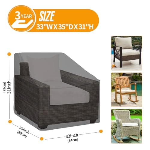 Kipiea 500D Patio Chair Covers Waterproof Winter 2 Pack - Heavy Duty Lawn Outdoor Furniture Chair Covers with Anti UV and No Tears, No Fading (33" W x 35" D x 31" H)
