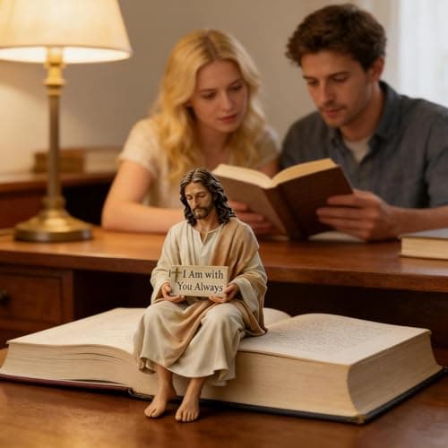 ''I Am with You Always'' Sign Jesus Resin Desk Companion Figurine, 4.7'' Handmade Sitting Design Jesus Statue, Je-sus Ornament for Car Dashboard Desktop, Religious Present