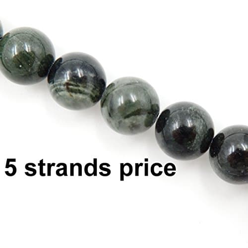 Malahill Gemstone Beads for Jewelry Making, Sold per Bag 5 Strands Inside, Green Sandalwood Fosill 8mm