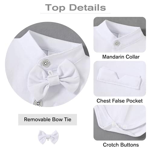 SOLOYEE Newborn Baby Boy Clothes Suits 3-6 Months Baby Boys Baptism Formal Wedding Outfits Long Sleeve Dress Shirt + Suspender Pants + Bowtie + Beret Gentleman Christening Set (White, 3-6 Months)