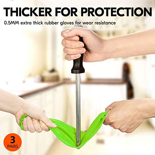 Vgo 3Pairs Dishwashing Gloves, Reusable Household Gloves, Kitchen/Cleaning (Size M, Green, RB2143) …