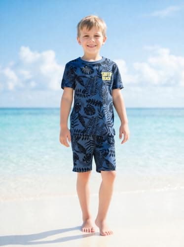 Toddler Boy Summer Outfits Clothes, Kids Boys Short Sleeve Cotton T-Shirt and Shorts Clothing Sets 2-7T (5-6 Years, Hawaiian style)