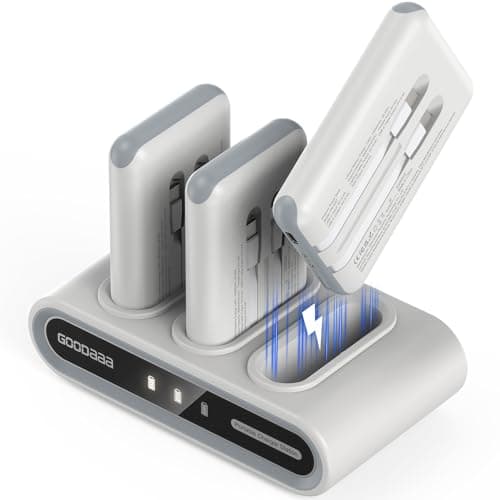 GOODaaa Portable Charger, 3-Pack 10000mAh Slim Power Bank Built in Cables, 3 Outputs 1 Inputs Family Power Hub for All Mobile Devices, Charging Station Set Includes 140 DlY Stickers, for Home,Office
