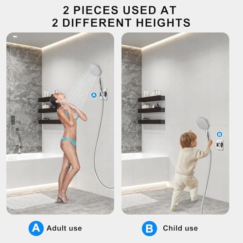 2PC MAYYAYA ShowerHead Holder, Black Adhesive WallMounted, Adjustable Angle