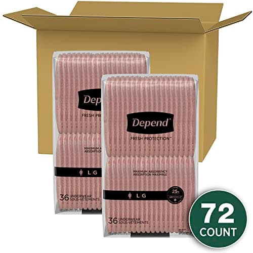 Depend Fresh Protection Adult Incontinence Underwear for Women (Formerly Depend Fit-Flex), Disposable, Maximum, Large, Blush, 72 Count (2 Packs of 36)