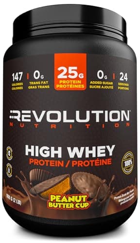 Revolution Nutrition, High Whey, Protein Powder 2LB, Whey Protein, Gluten Free, 25g of Protein Per Scoop, 908 g, 24 Servings (Peanut Butter Cup, 2 Pound)