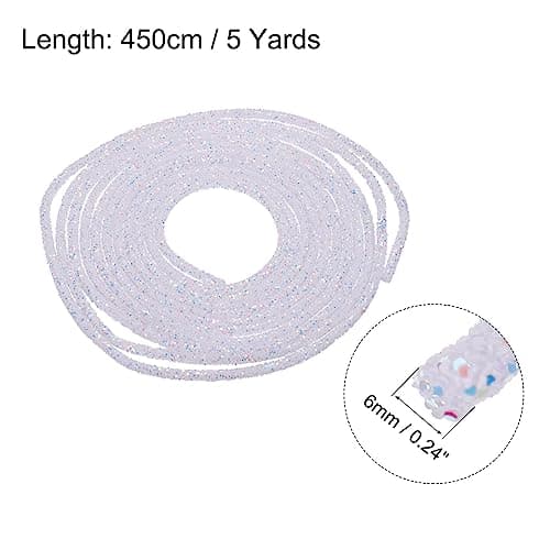 MECCANIXITY 5 Yard 6mm 0.24 inch Glitter Sequins Rope Sequins Rhinestone Tube Cord for DIY Wedding Dresses Costume Clothing Shoes Jewelry Accessory White
