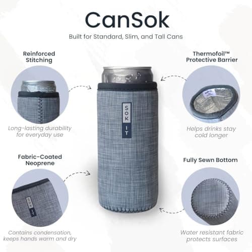 Sok It CanSok Sleeve for Beer & Soda Insulated Neoprene Cover (Blue Ridge, 12oz Slim Can Sleeve)
