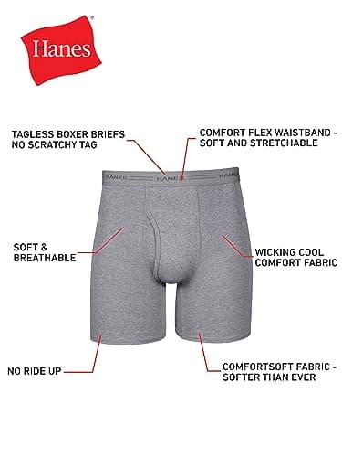 Hanes mens 4 Pack boxer briefs, Black/Grey, Large US