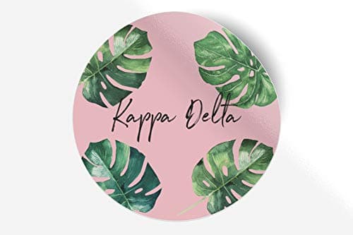 Kappa Delta Sticker Greek Sorority Decal for Car, Laptop, Windows, Officially Licensed Product, Monogram Design 5" x 5" - Pink Palm