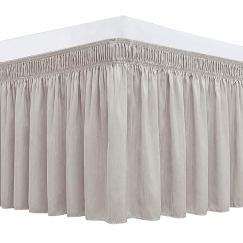 Biscaynebay Wrap Around Bed Skirts for King & Cal King Beds Short Drop of 12", Camel Grey Adjustable Elastic Dust Ruffles Easy Fit Wrinkle Resistant Silky Luxurious Fabric Machine Washable