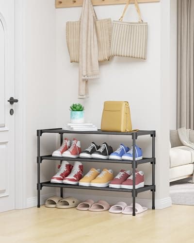 Kitsure Shoe Rack - Non-Woven Shoe Rack Shelf, Shoe Organizer for Closet, Entryway, Garage & Corridor, Stackable Shelves, 70 x 30 x 47cm, Black
