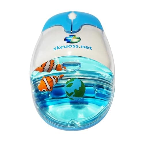 Skeuoss Frutiger Aero Aqua Mouse - Clear Blue USB-C Rechargeable Wireless & Bluetooth Optical Retro Computer Mouse with Liquid Water Section and Floaters (Globe, Clownfish)