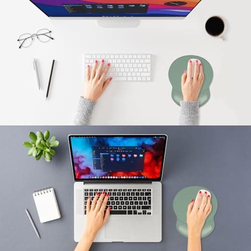 ITNRSIIET Ergonomic Mouse Pad with Comfort Gel Wrist Rest, Non-Slip PU Base, Smooth Textured Surface, Reduces Hand Fatigue & Wrist Pain, 220 x 180 mm for Office Gaming Home, Sage Mint Gradient