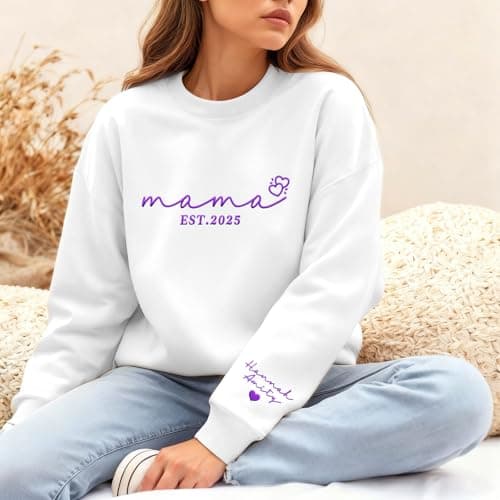 Chersinger Personalized Embroidered Mama Grandma Sweatshirt for Women, Custom Gifts for Mom, Grandma, Mothers Day, Christmas, Style-c, Large-4X-Large