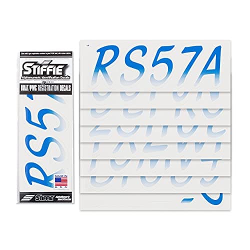 STIFFIE Whipline Blue/White 3" Alpha-Numeric Registration Identification Numbers Stickers Decals for Boats & Personal Watercraft