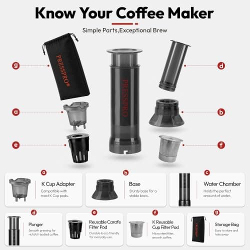 Camping French Press - Portable Coffee Maker for K Cup Pods and Grounds