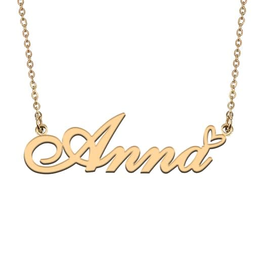 HUAN XUN Anna Name Necklace Personalized for Women Stainless Steel Pendant Jewelry Gift for Mother Day Birthday Christmas
