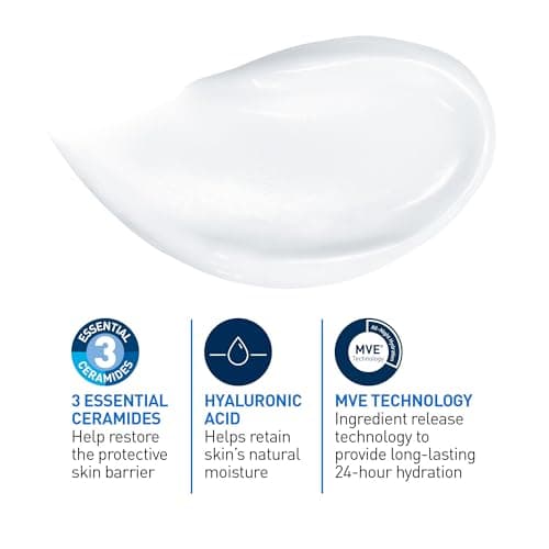 CeraVe Moisturizing Cream, Daily Face, Hands, & Body Cream Moisturizer for Dry Skin With Hyaluronic Acid and Ceramides for Women and Men. Sensitive skin, Oil-free, Non-comedogenic, Fragrance-Free, 539 Grams