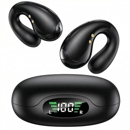 Boytond Ultra Open Ear Earbuds - Comfortable Clip-On Bone Conduction Earbuds, Over-The-Ear Open Headphones with Waterproof Build for Running, Gym Workouts, and Outdoor Sports, Onyx Black