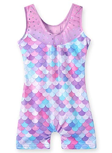 Belovance Leotards for Girls Gymnastics Toddler Dance Biketards Mermaid Unicorn Athletic Dance Wear Shiny Rainbow Blue Hotpink, Mermaid Purple, 2-3T